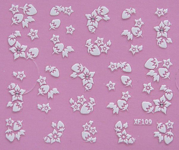White nail decorations flowers stickers, 10 sheets VXN Beauty