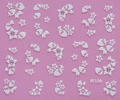 White nail decorations flowers stickers, 10 sheets VXN Beauty