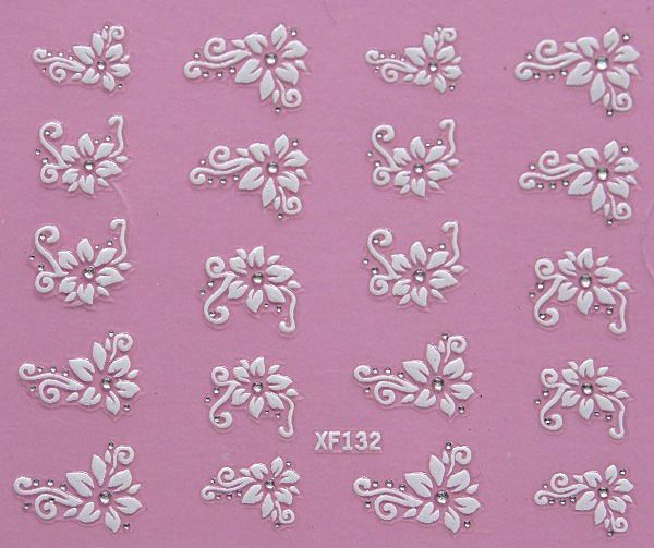 White nail decorations flowers stickers, 10 sheets VXN Beauty