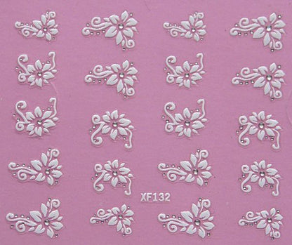 White nail decorations flowers stickers, 10 sheets VXN Beauty