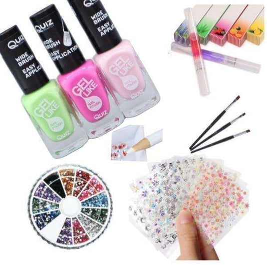 Nail kit with polish, rhinestones, and stickers, MultiColor VXN Beauty