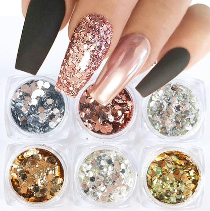 6pcs multi-color nail glitter decorations VXN Beauty