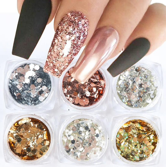 6pcs multi-color nail glitter decorations VXN Beauty