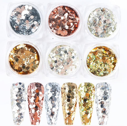6pcs multi-color nail glitter decorations VXN Beauty