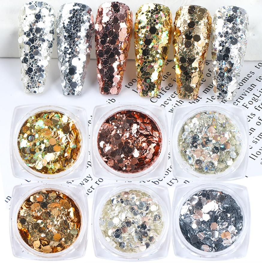 6pcs multi-color nail glitter decorations VXN Beauty