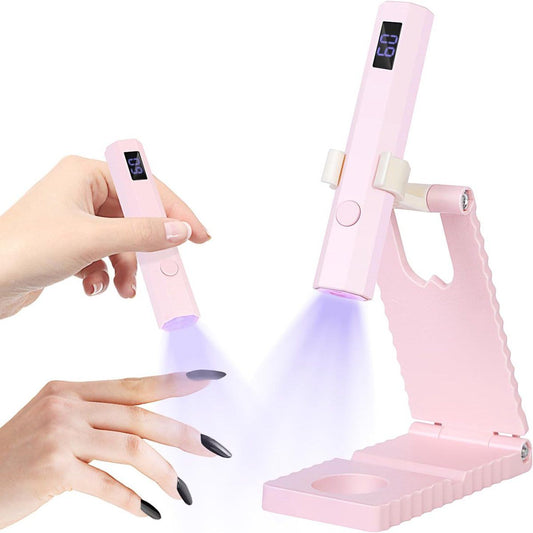 Mini UV LED Nail Lamp With Digital Display, USB Rechargeable Gel Nail Dryer With 2 Timer Modes And Adjustable Stand For Home Manicure, Pink, 10.3 cm VXN Beauty