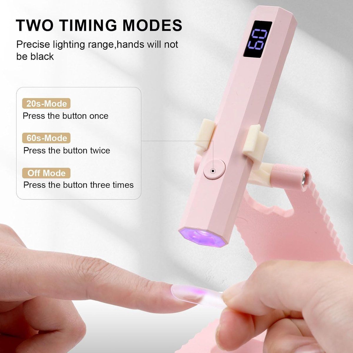 Mini UV LED Nail Lamp With Digital Display, USB Rechargeable Gel Nail Dryer With 2 Timer Modes And Adjustable Stand For Home Manicure, Pink, 10.3 cm VXN Beauty