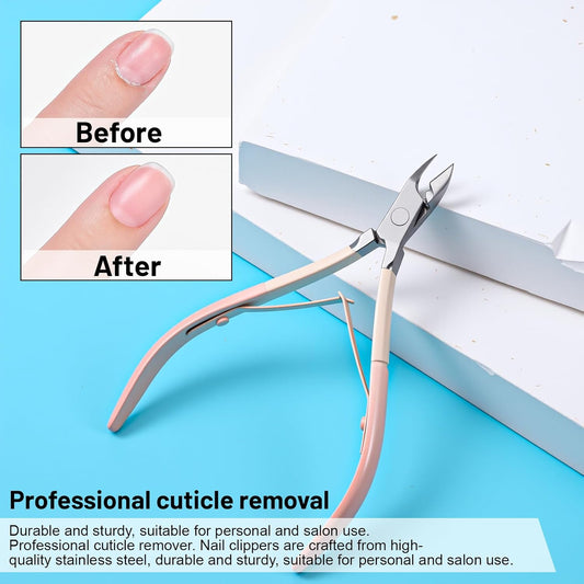 4 Pcs Cuticle Clipper with Single Dual Ended Pusher and Nail File, Stainless Steel Nail Cuticle Trimmer Cutter Extremely Sharp Full Jaw Cuticles Nipper for Women Professional Salon and Home Use VXN Beauty