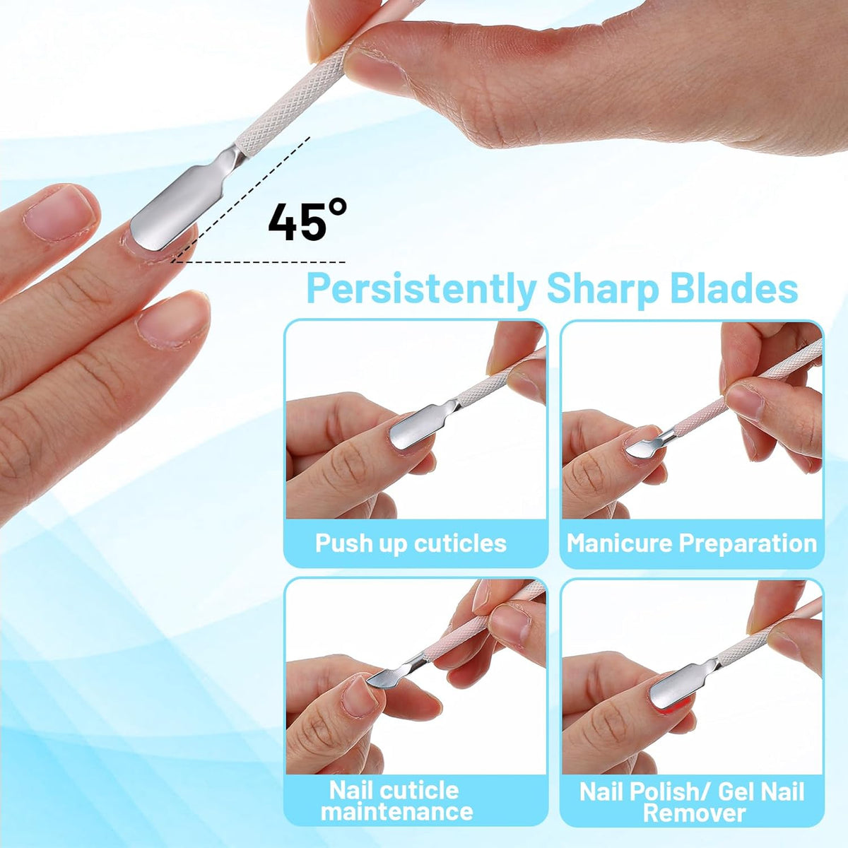 4 Pcs Cuticle Clipper with Single Dual Ended Pusher and Nail File, Stainless Steel Nail Cuticle Trimmer Cutter Extremely Sharp Full Jaw Cuticles Nipper for Women Professional Salon and Home Use VXN Beauty