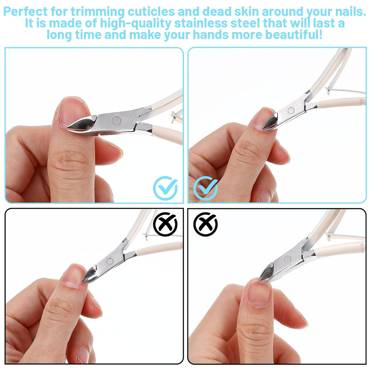 4 Pcs Cuticle Clipper with Single Dual Ended Pusher and Nail File, Stainless Steel Nail Cuticle Trimmer Cutter Extremely Sharp Full Jaw Cuticles Nipper for Women Professional Salon and Home Use VXN Beauty