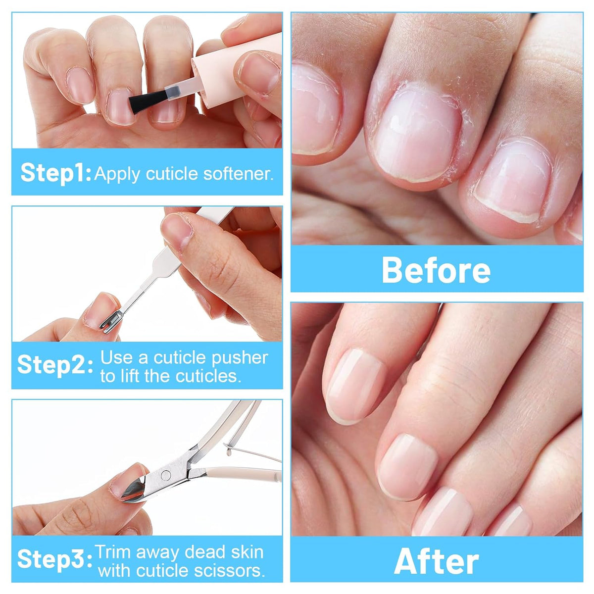 4 Pcs Cuticle Clipper with Single Dual Ended Pusher and Nail File, Stainless Steel Nail Cuticle Trimmer Cutter Extremely Sharp Full Jaw Cuticles Nipper for Women Professional Salon and Home Use VXN Beauty