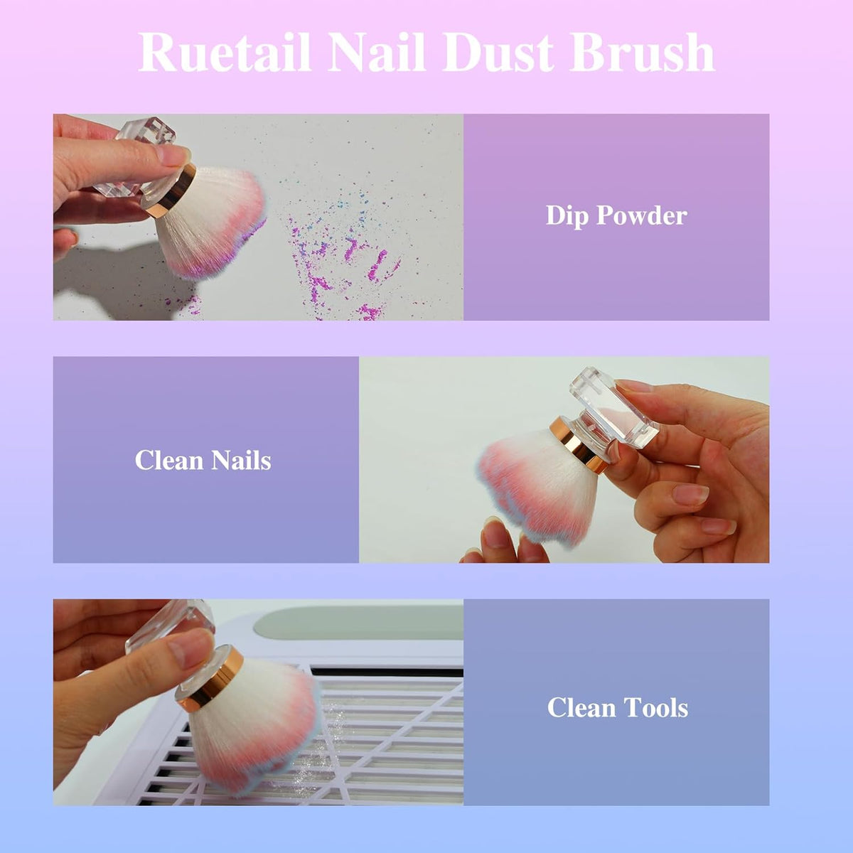 Nail Dust Brush for Nails, Nail Art Dust Powder Remover Brush, Pink Rose Cleaner Brush for Makeup or Blush Nail Arts Brush, Nail Dusting Brush Tools VXN Beauty