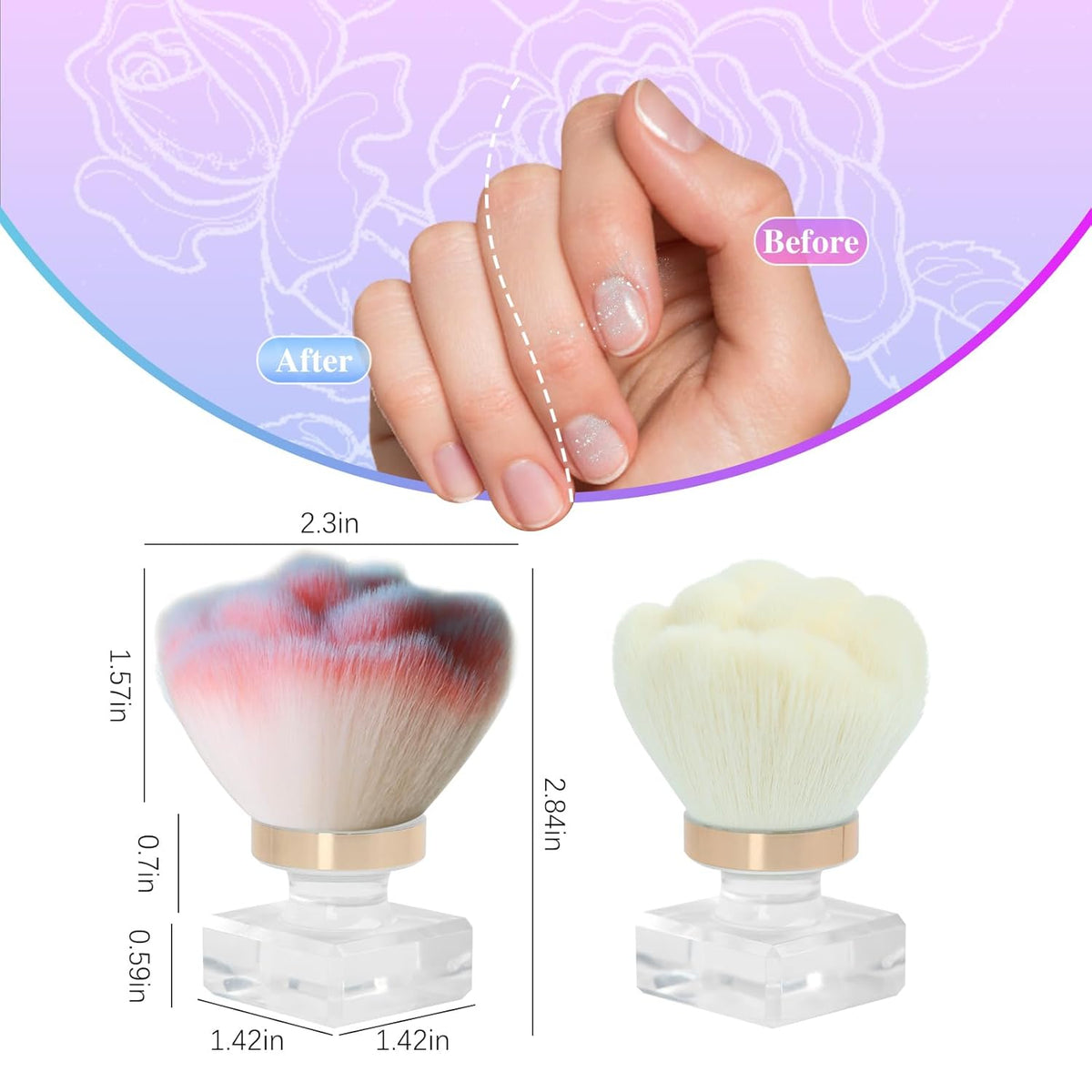 Nail Dust Brush for Nails, Nail Art Dust Powder Remover Brush, Pink Rose Cleaner Brush for Makeup or Blush Nail Arts Brush, Nail Dusting Brush Tools VXN Beauty