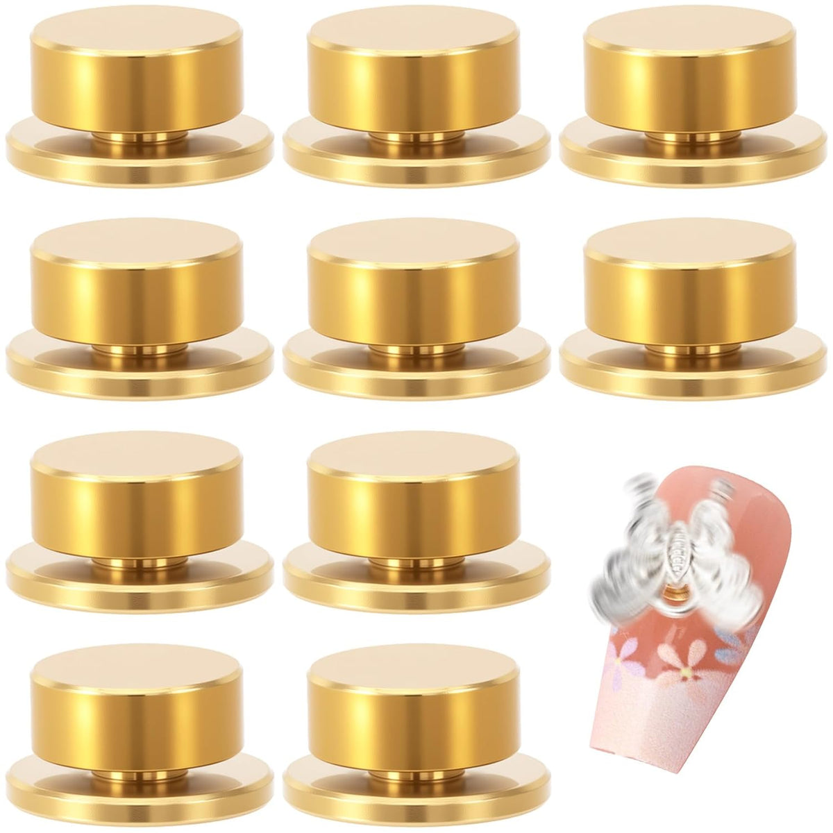 10pcs Rotating Nail Charms, 3D Nail Art Rotating Charms Bearing, Spinning Bearing Tools Accessories for Women Nail Decoration Crafting- Gold VXN Beauty