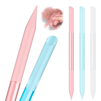 3 Pcs Glass Cuticle Pusher Nail File Cuticle Manicure Stick Remover Cuticle Tool Set Double Sided Crystal Glass with Grit Cuticle Care Stick for Women Girls Nail Salons Homes(Pink,Blue,Transparent) VXN Beauty
