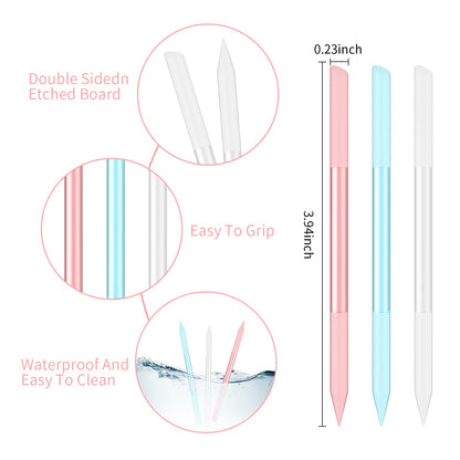 3 Pcs Glass Cuticle Pusher Nail File Cuticle Manicure Stick Remover Cuticle Tool Set Double Sided Crystal Glass with Grit Cuticle Care Stick for Women Girls Nail Salons Homes(Pink,Blue,Transparent) VXN Beauty