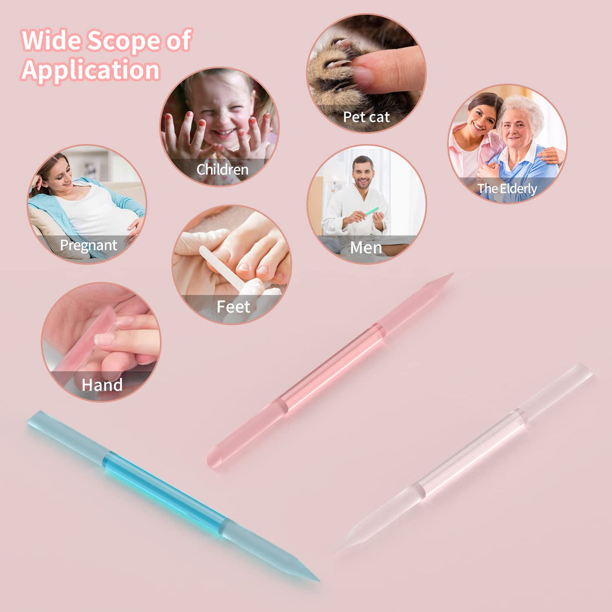 3 Pcs Glass Cuticle Pusher Nail File Cuticle Manicure Stick Remover Cuticle Tool Set Double Sided Crystal Glass with Grit Cuticle Care Stick for Women Girls Nail Salons Homes(Pink,Blue,Transparent) VXN Beauty