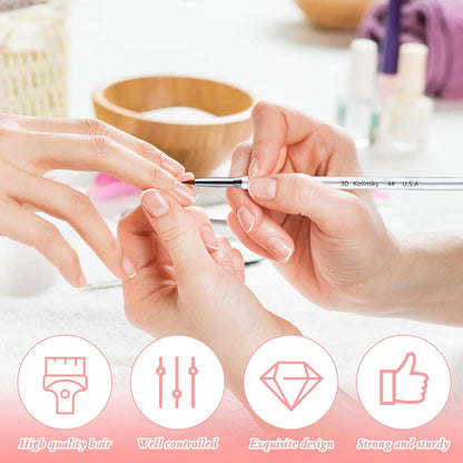 3 Pcs Kolinsky 3D Nail Art Brush Set Size 2/4/5 Acrylic Nail Art Brush with Silver Metal Nonslip Grip Handle Polish Cleaning Manicure Tools for Women Acrylic Sculpture Application VXN Beauty