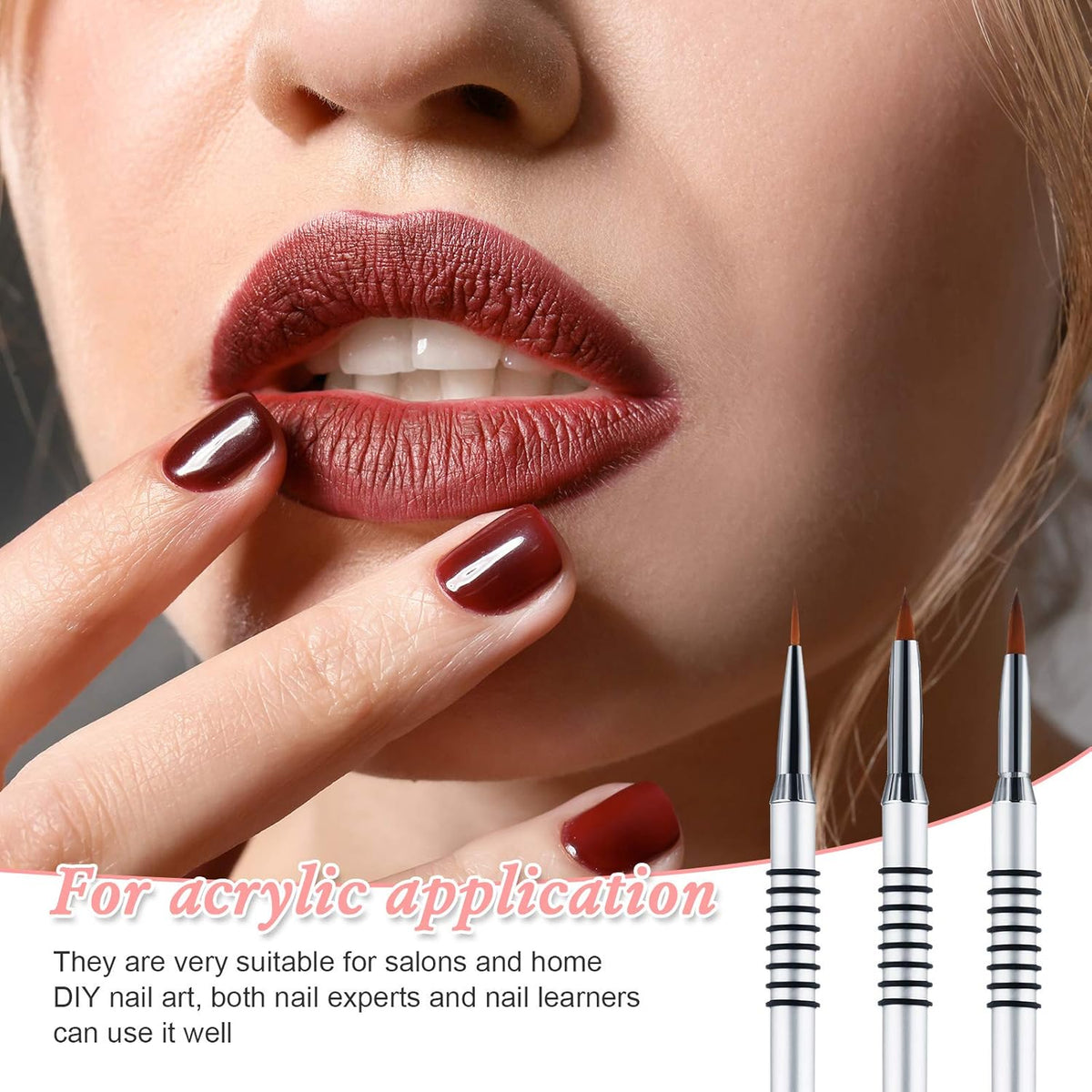 3 Pcs Kolinsky 3D Nail Art Brush Set Size 2/4/5 Acrylic Nail Art Brush with Silver Metal Nonslip Grip Handle Polish Cleaning Manicure Tools for Women Acrylic Sculpture Application VXN Beauty