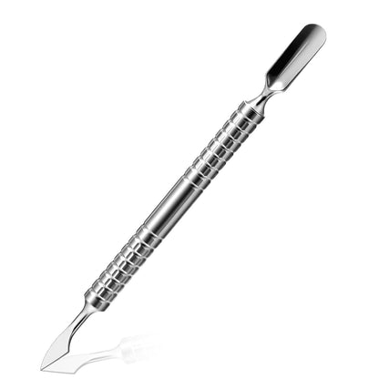 Dual Head Nail Cuticle Pusher Tool, Nail Scraper Stainless Steel Curved & Chisel Edge for Women Home Manicure Pedicure Tools Professional Tool for Cuticle Work (Silver) VXN Beauty