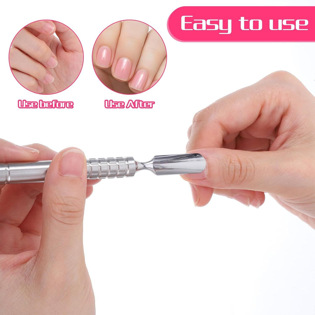Dual Head Nail Cuticle Pusher Tool, Nail Scraper Stainless Steel Curved & Chisel Edge for Women Home Manicure Pedicure Tools Professional Tool for Cuticle Work (Silver) VXN Beauty