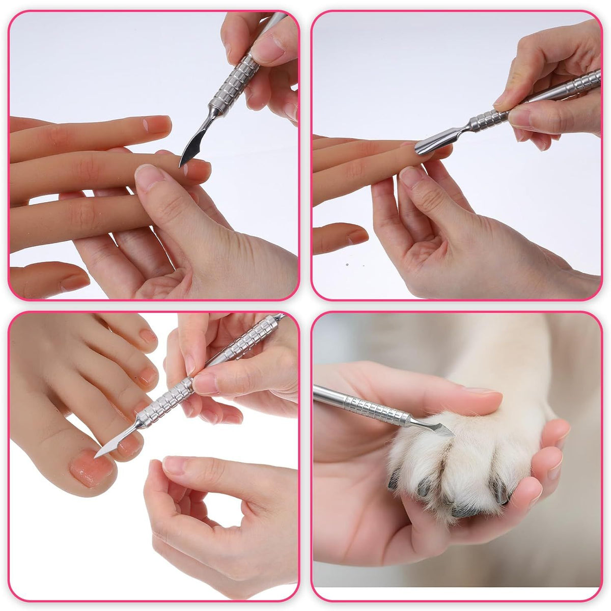 Dual Head Nail Cuticle Pusher Tool, Nail Scraper Stainless Steel Curved & Chisel Edge for Women Home Manicure Pedicure Tools Professional Tool for Cuticle Work (Silver) VXN Beauty