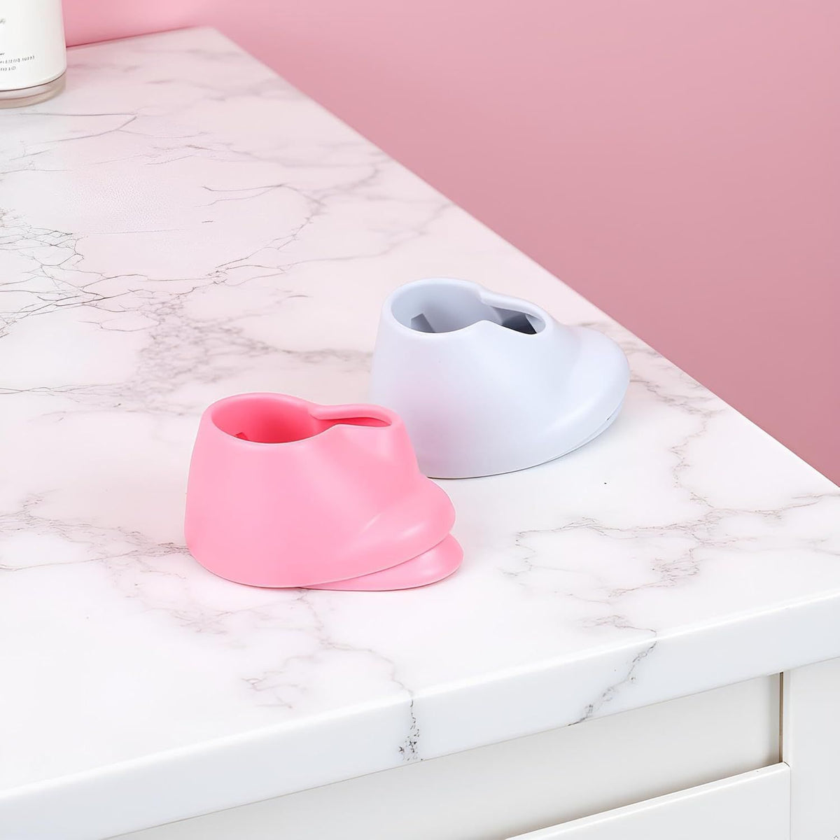 2pcs Pink & White Soft Rubber Nail Polish Bottle Holder - Anti-Spill Nail Art Organizer & Display - Salon Professional Manicure Tools VXN Beauty