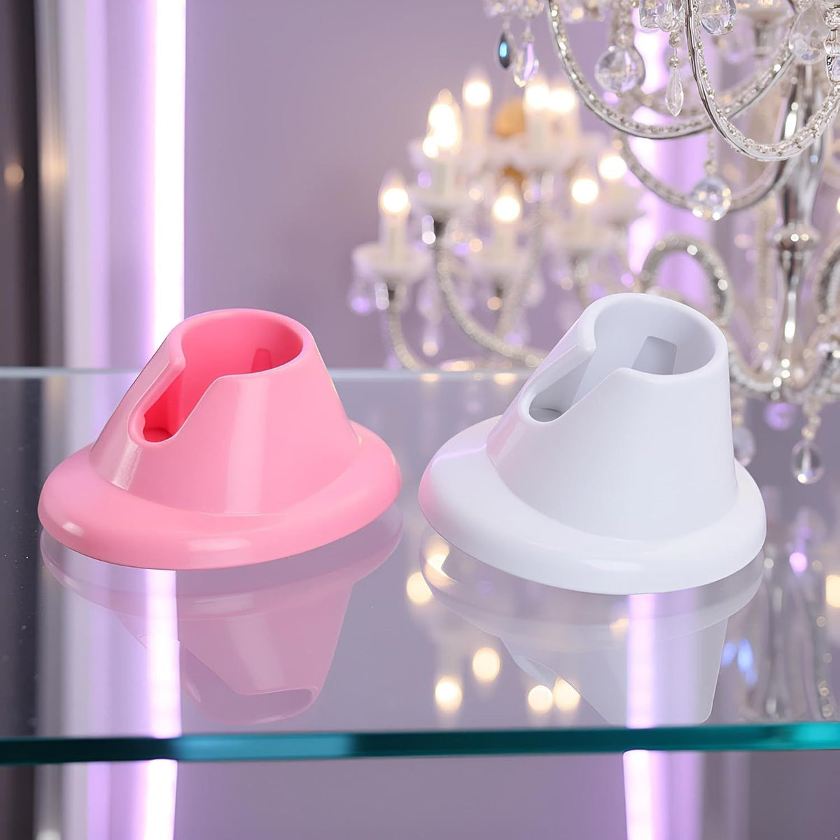 2pcs Pink & White Soft Rubber Nail Polish Bottle Holder - Anti-Spill Nail Art Organizer & Display - Salon Professional Manicure Tools VXN Beauty