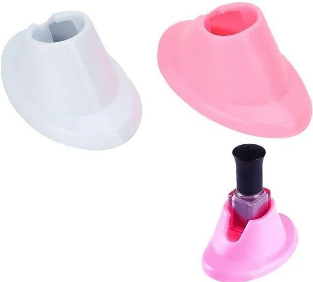 2pcs Pink & White Soft Rubber Nail Polish Bottle Holder - Anti-Spill Nail Art Organizer & Display - Salon Professional Manicure Tools VXN Beauty