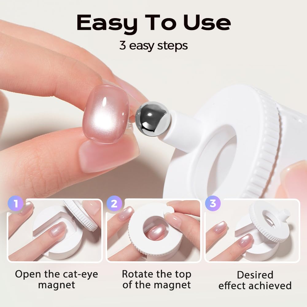 2026 New Rotating Cat Eye Magnet, Beginner-Friendly Nail Tool with Magnetic Force, Easy DIY Glossy Cat Eye Effect (Pink - Steel Ball) VXN Beauty