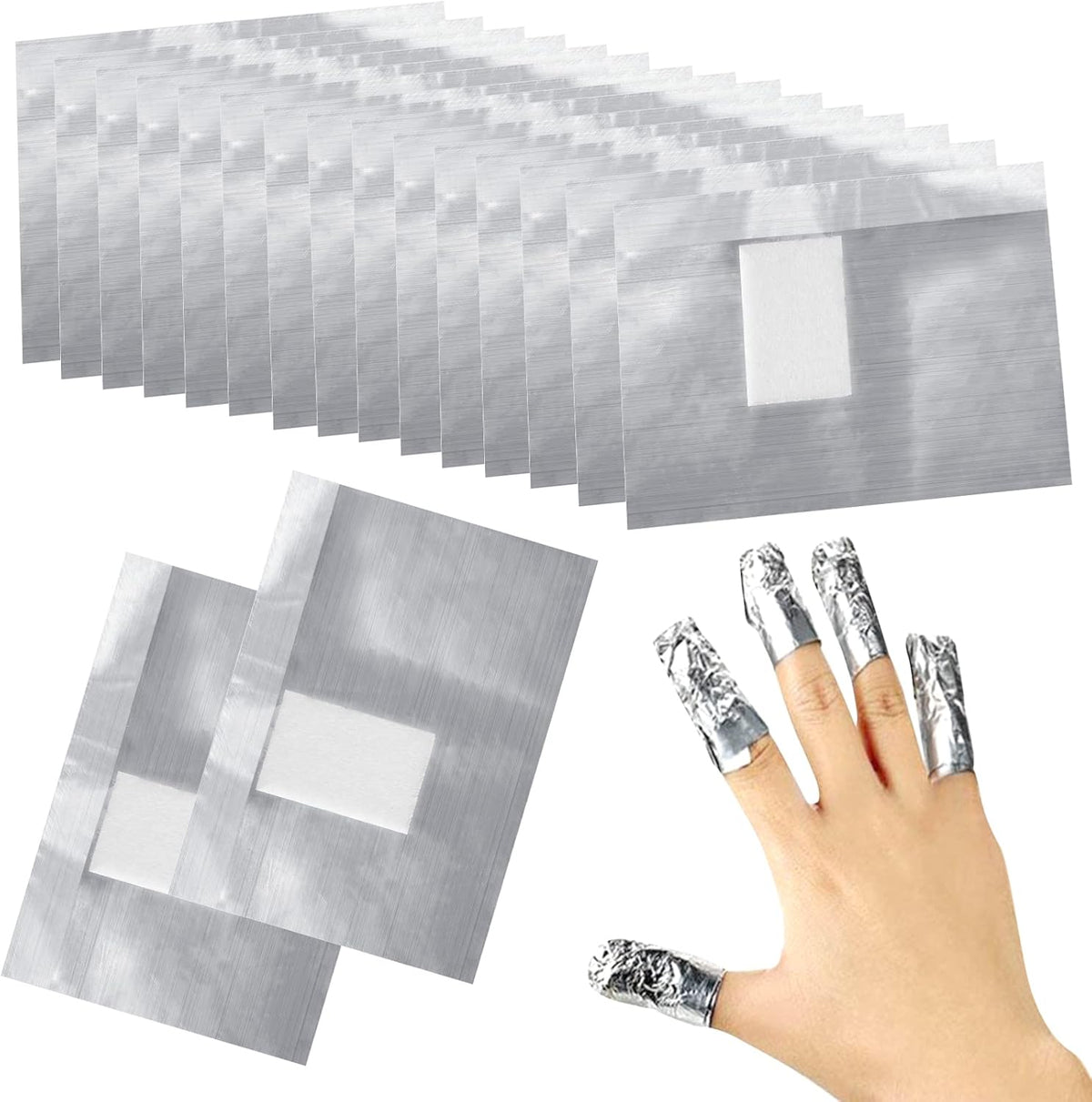 100 foil nail stickers, foil for gel nails, nail foil remover with pre-installed lint-free cotton pads for manicure and pedicure, nail art cleanser VXN Beauty