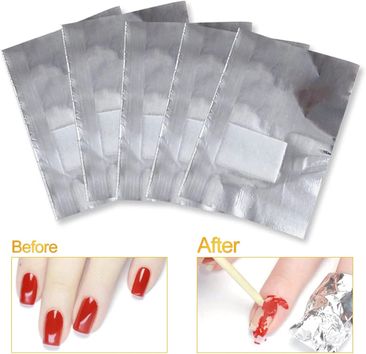100 foil nail stickers, foil for gel nails, nail foil remover with pre-installed lint-free cotton pads for manicure and pedicure, nail art cleanser VXN Beauty