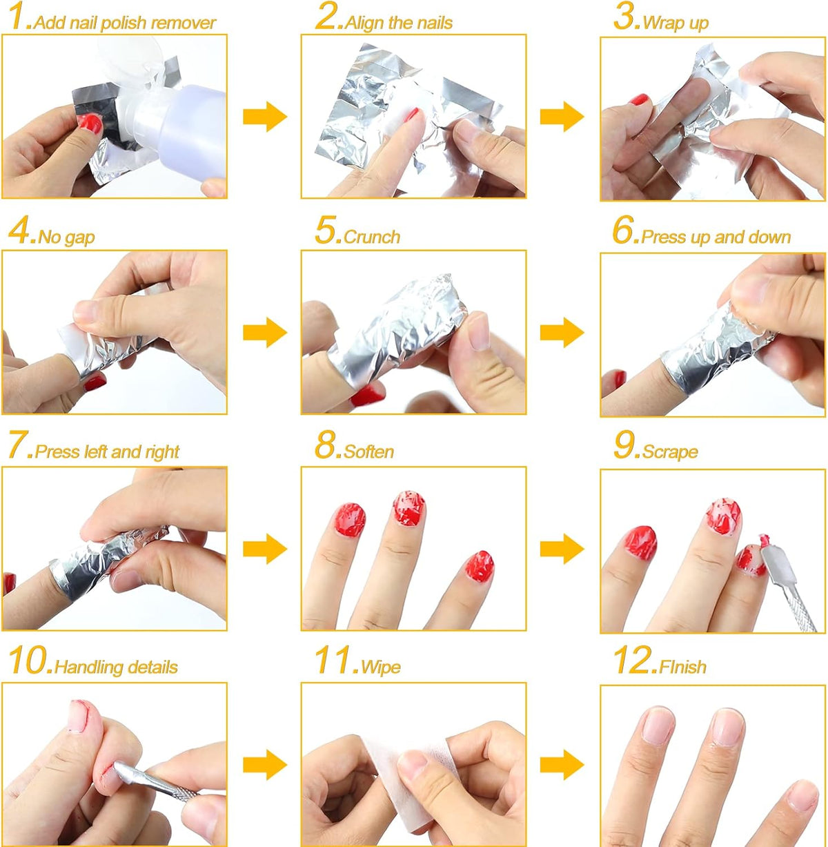 100 foil nail stickers, foil for gel nails, nail foil remover with pre-installed lint-free cotton pads for manicure and pedicure, nail art cleanser VXN Beauty
