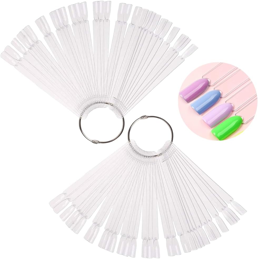 100 transparent nail sticks in wave shape, nail polish sticks, nail display sticks, transparent plastic pointed color sticks with metal ring for salons and beginners VXN Beauty