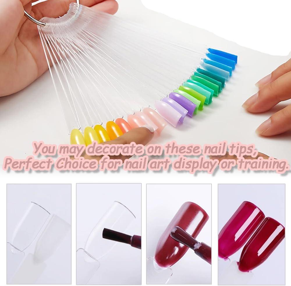 100 transparent nail sticks in wave shape, nail polish sticks, nail display sticks, transparent plastic pointed color sticks with metal ring for salons and beginners VXN Beauty