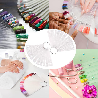 100 transparent nail sticks in wave shape, nail polish sticks, nail display sticks, transparent plastic pointed color sticks with metal ring for salons and beginners VXN Beauty