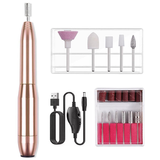 Electric Nail Drill Kit Cordless Nail Drill Portable USB Rechargeable Manicure Pedicure Tools for Acrylic Gel Nails -Gold VXN Beauty