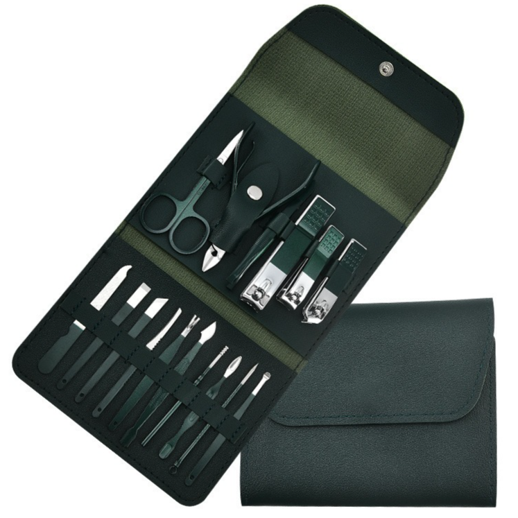 16-Piece Stainless Steel Manicure and Pedicure Set, Home Nail Clippers and Cuticle Tools Kit for Hand, Foot, and Facial Care - Black VXN Beauty