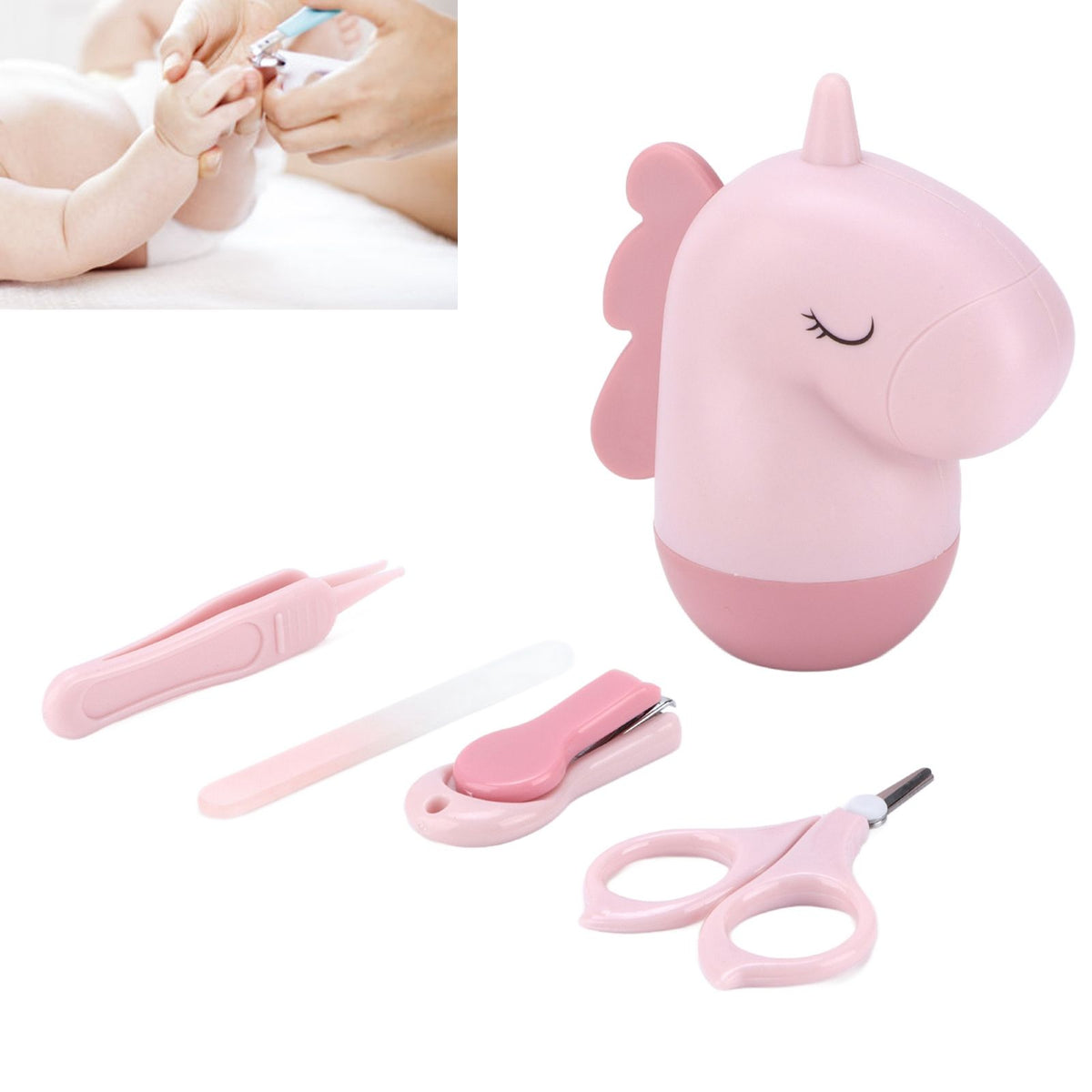 Nail Clippers Kit Cartoon Shape Stainless Steel Baby Nail Trimmer with Tweezers Nail File Storage Box for Baby Nail CarePink VXN Beauty