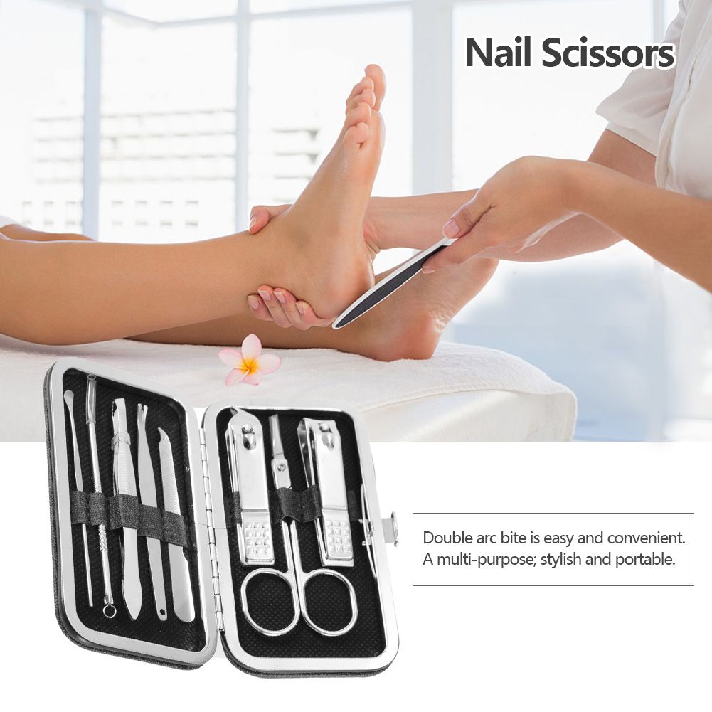 8 Pcs Stainless Steel Nail Scissors Cutter Clippers Set Fingernail Toenail (Black) VXN Beauty