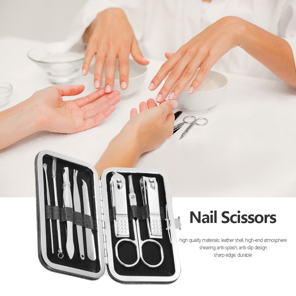 8 Pcs Stainless Steel Nail Scissors Cutter Clippers Set Fingernail Toenail (Black) VXN Beauty