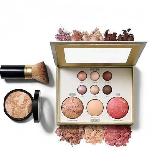 3pcs Baking Makeup Palette-Includes Brush, Facial Powder, Powder Blusher Eye Shadow, Multi-Product Palette for Eyelid Brightening & Face Contouring, for Daily Use or Dating VXN Beauty