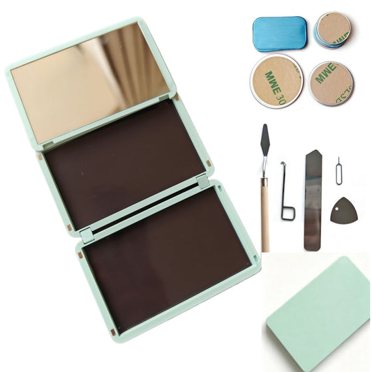 Portable Magnetic Makeup Palette With Mirror, Double-sided Folding, Refillable Eyeshadow Palette with Lid, DIY Eyeshadow Pan Dispensing Storage Box for Lipstick Blush Powder VXN Beauty