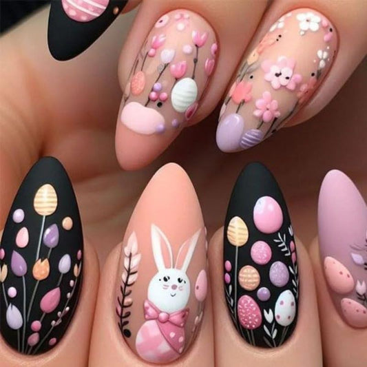 Pink Blue Easter nail art, 3D nail stickers, Easter-themed nails, high-quality nail art, cute Easter designs, bunny nail art, egg nail stickers, festive manicure, easy nail decorations VXN Beauty