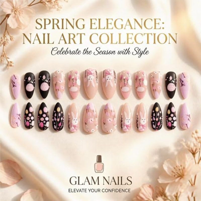 Pink Blue Easter nail art, 3D nail stickers, Easter-themed nails, high-quality nail art, cute Easter designs, bunny nail art, egg nail stickers, festive manicure, easy nail decorations VXN Beauty