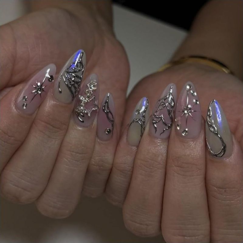 Pink gothic nail art, high-quality nails, intricate nail designs, long-lasting manicure, statement nails, unique nail art set, Australian nail trends VXN Beauty