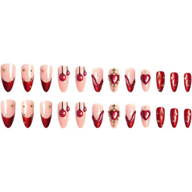 press-on nails, cherry design nails, heart design nails, embellished nails, high-quality press-on nails, easy-to-apply nails, Australian fashion nails, trendy nail art VXN Beauty