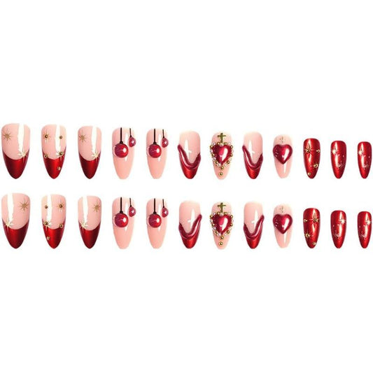 press-on nails, cherry design nails, heart design nails, embellished nails, high-quality press-on nails, easy-to-apply nails, Australian fashion nails, trendy nail art VXN Beauty