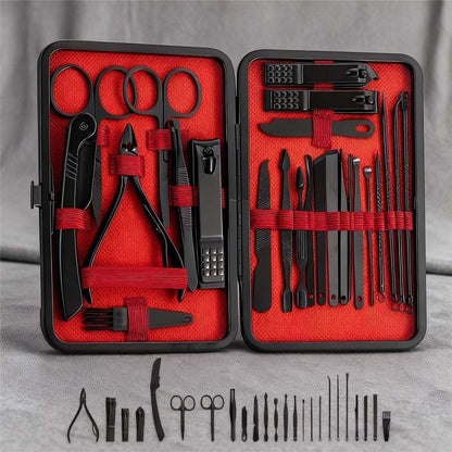Nail Clippers Sets High Precisio Stainless Steel Nail Cutter Pedicure Kit Nail File Sharp Nail Scissors and Clipper Manicure Pedicure Kit Fingernails & Toenails with Portable cas (Red/Black_24 in 1) VXN Beauty