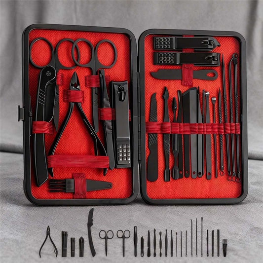 Nail Clippers Sets High Precisio Stainless Steel Nail Cutter Pedicure Kit Nail File Sharp Nail Scissors and Clipper Manicure Pedicure Kit Fingernails & Toenails with Portable cas (Red/Black_24 in 1) VXN Beauty